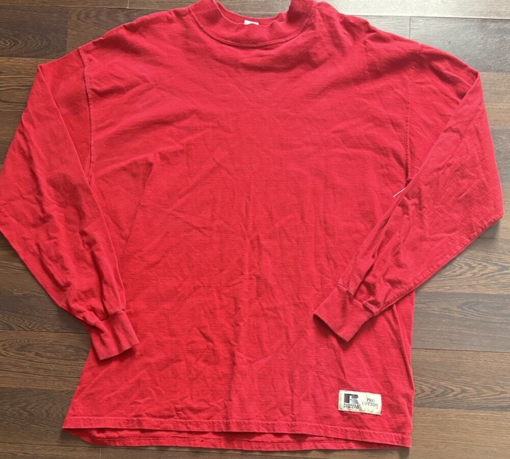 VTG 90s Russell Pro Cotton L/S Red L US Fabric El Salvador
